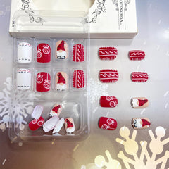 Uñas postizas Vopintpy 24 piezas, gnomos navideños, reutilizables para manicura.