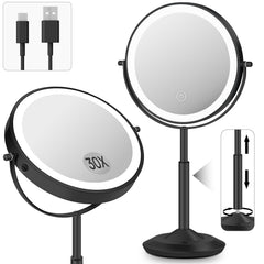 Espejo vpu con doble cara 1x y 30x para maquillaje detallado.