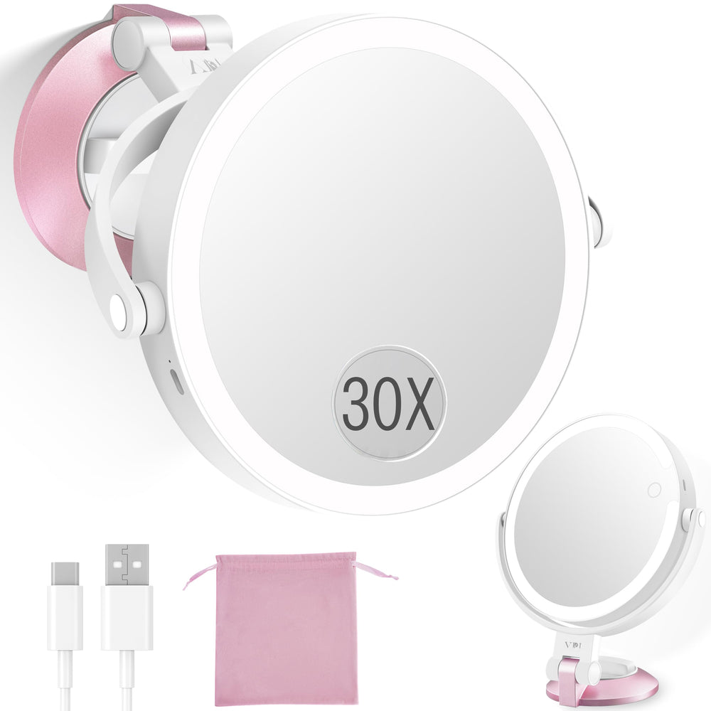 VPU espejo de maquillaje 30x/1x vista frontal iluminada para retoques precisos