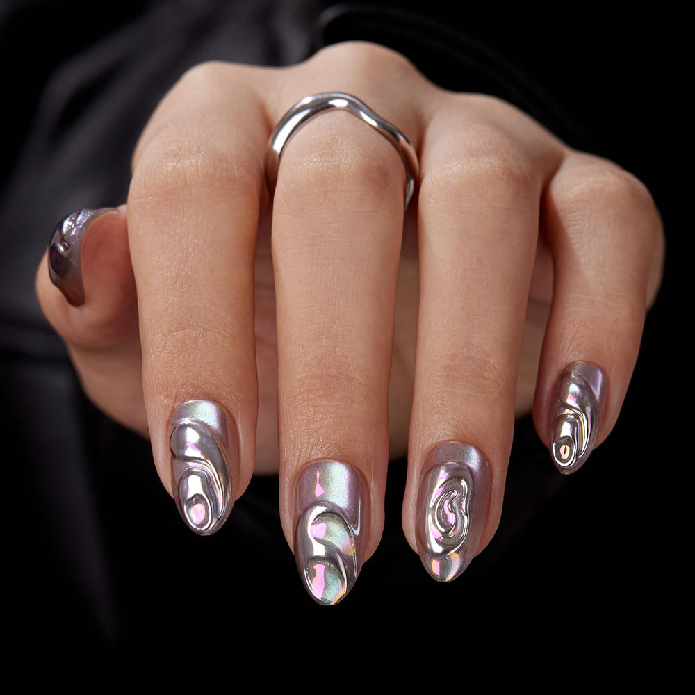 VSALON uñas postizas ojo-gato remolino 3D en cromo para estilo llamativo