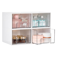 Conjunto Vtopmart 4Pack de cajones apilables blancos, ideal para ver maquillaje y cosméticos de forma ordenada.