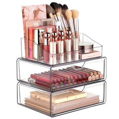 Vtopmart organizador de maquillaje de 3 niveles con transparencia facilita encontrar productos.
