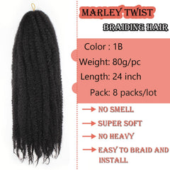 Extensiones sintéticas Marley para crochet, instalación rápida y simple.