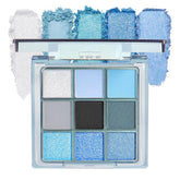 Paleta WanTuoluo abierta muestra tonos azul claro, mate y brillo para maquillajes completos