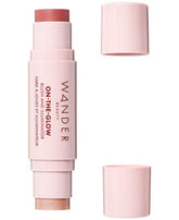 Wander Beauty On-the-Glow cream end swatch showing natural flush for cheeks