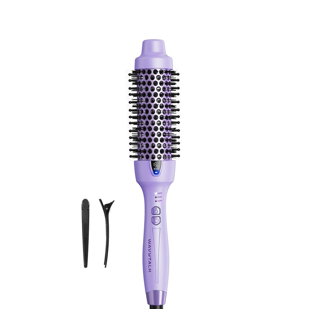 Wavytalk cepillo térmico lavanda, frente, peinado suave y sin frizz.
