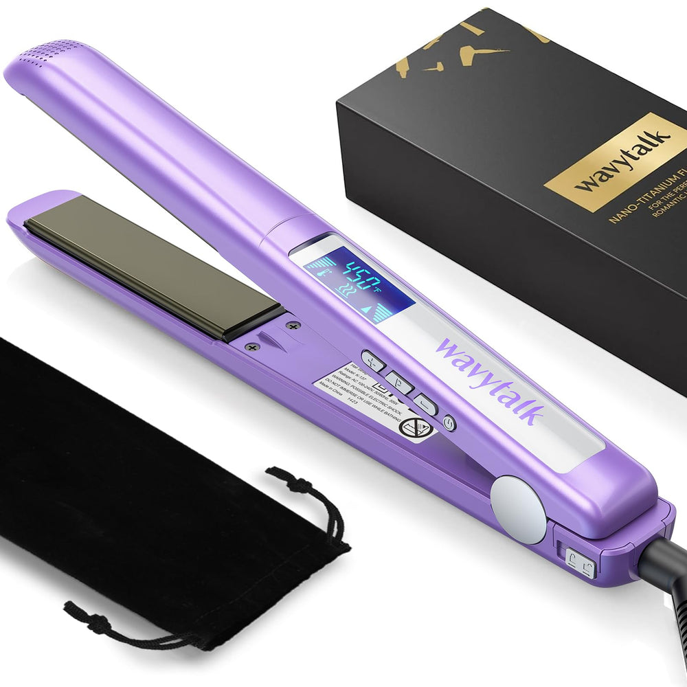 Plancha wavytalk pro con titanio puro para deslizamiento suave y acabado brillante.