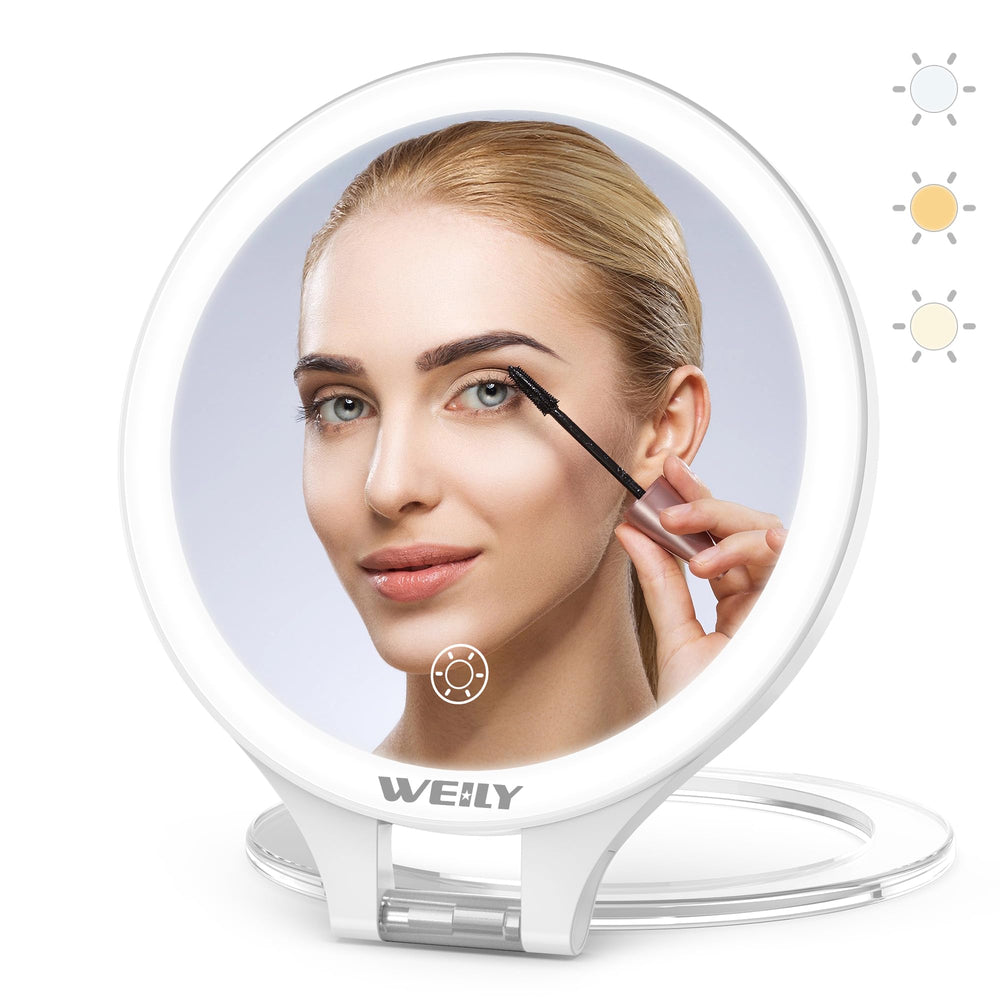 WEILY Espejo de maquillaje con aumento 10x y 1x para retoques detallados.