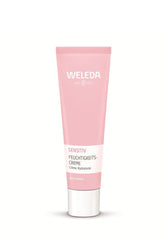 Weleda crème visage sensible en tube sans parfum, hydratation douce.