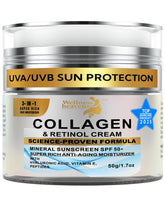 Wellness Heavens crema anti edad en envase, hidratación diaria y protección.