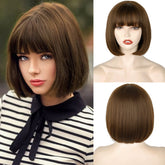 WERD peluca bob corto moreno con flequillo, look diario natural.