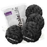 WhaleLife Esponja de lufa doble capa negra, pack 4, exfolia suavemente y enriquece la rutina diaria.