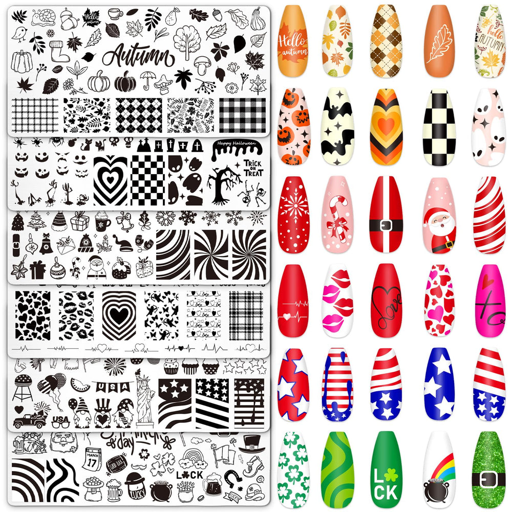 Whaline placas de uñas con motivos de Navidad y corazones para un look festivo.
