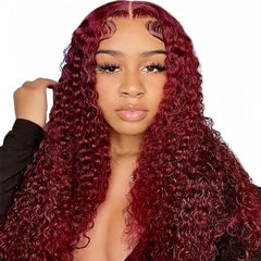 Wighottie 99J burgundy deep wave lace-front wig with natural movement