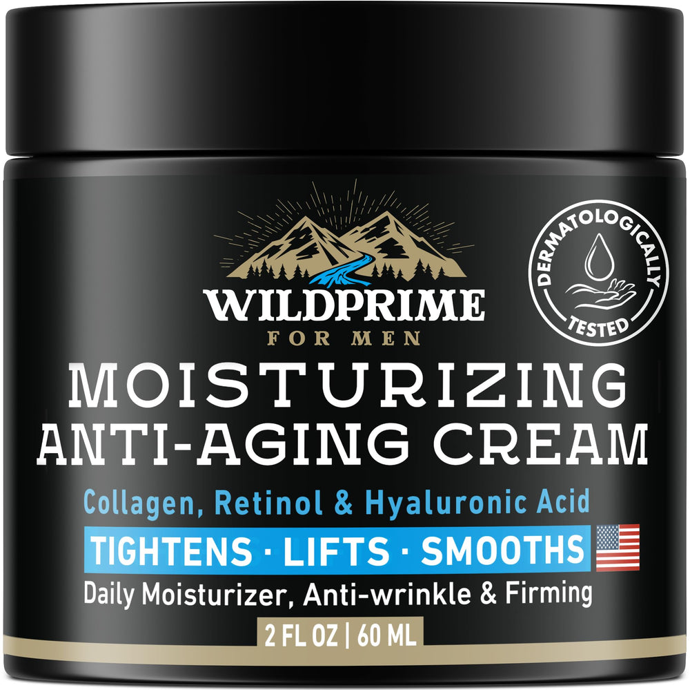 WildPRIME men's face moisturizer jar showing rich hydration for daily use.