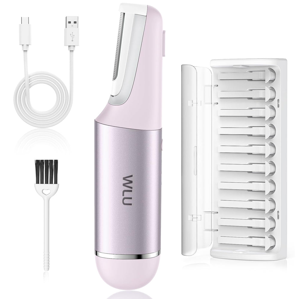 WLU Dermaplane Razor morado frente con iluminación LED para exfoliación precisa y suave