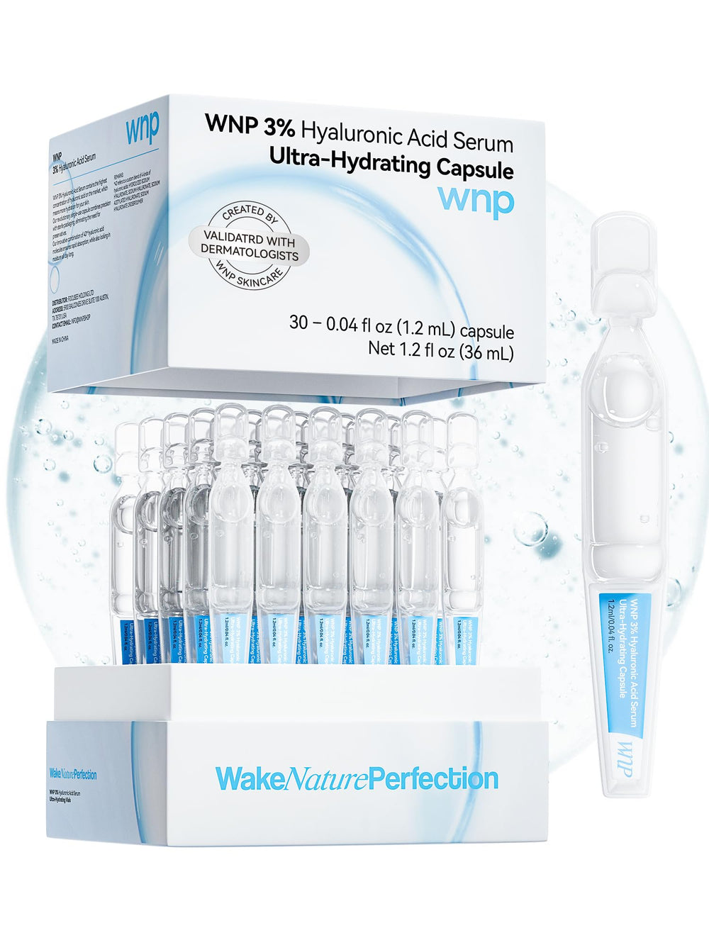 Sérum hialurónico 3% de WNP en envase, hidratación intensa para piel seca