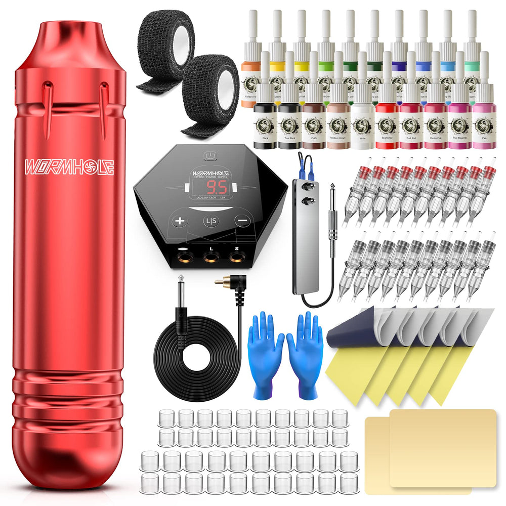Kit Wormhole Tattoo con pistola ergonómica en aluminio para manejo cómodo