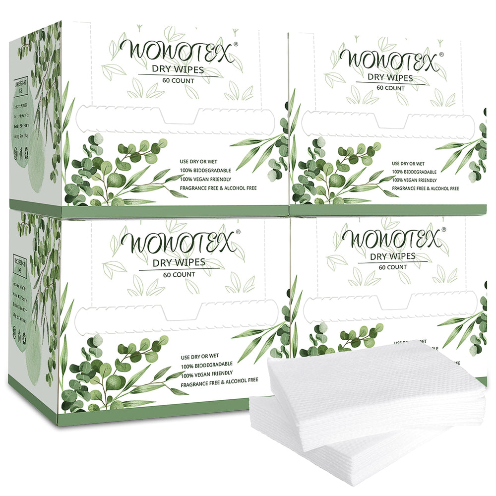 Toallas WOWOTEX biodegradables, paquete de 240 unidades y 4 cajas, práctico para viajar.