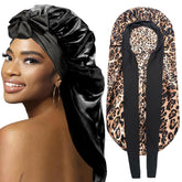 Bonete satinado negro WOZUTUNT para trenzas, cobertura nocturna suave que protege el cabello.