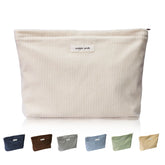 Bolsa de maquillaje Wudygirl en pana acanalada beige, ideal para viaje y organizacion.