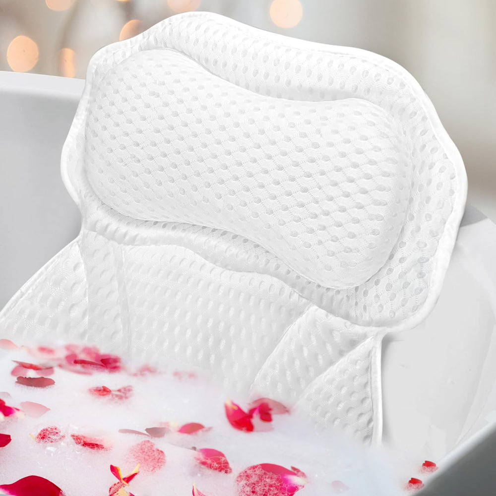 Almohada de baño WYGOMES con diseño ergonómico para cuello y cabeza.
