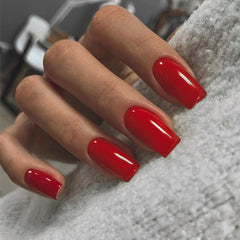 Uñas rojas XCREANDO adhesivas mediano cuadradas, look festivo y duradero.