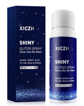 XICZH Body Glitter Spray bottle showing holographic silver glow for on-the-go shine