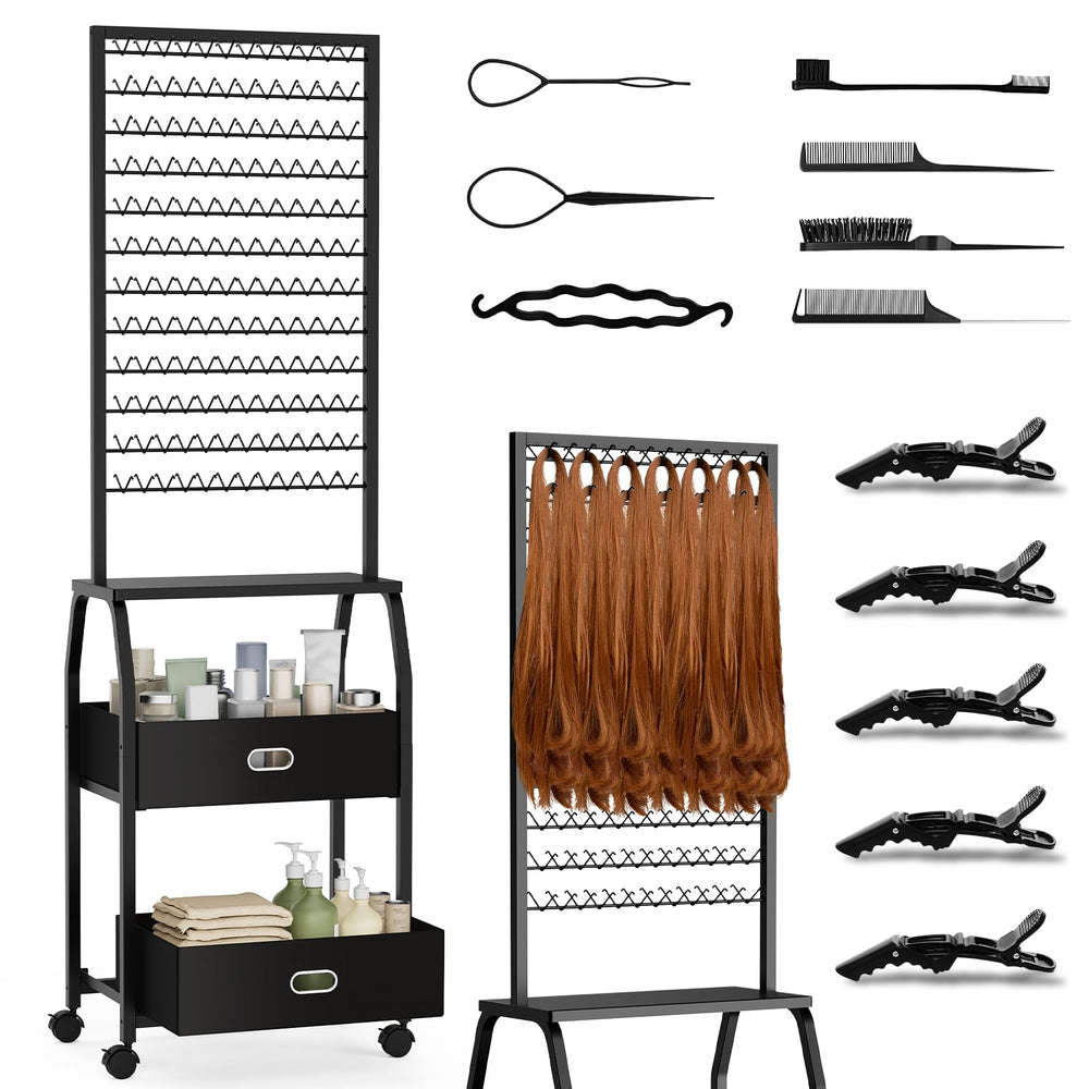 XINTUO porte-tressage noir sur roulettes, mobilité pratique pour le salon