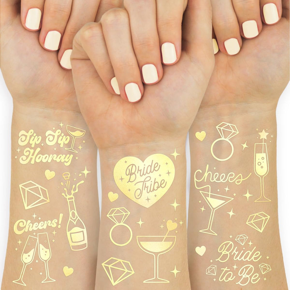 Tatuajes dorados xo Fetti para boda, conjunto de 54 diseños.