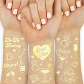 Tatuajes dorados xo Fetti para boda, conjunto de 54 diseños.