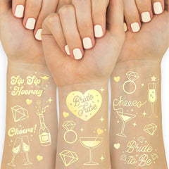 Tatuajes dorados xo Fetti para boda, conjunto de 54 diseños.