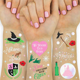 Tatuajes xo Fetti de bruja rosa y verde con acabado iridiscente para fiestas.