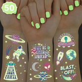 Tatuajes xo Fetti espacio que brillan en oscuridad para fiestas.