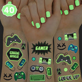 Tatuajes xo Fetti de videojuegos con brillo en la oscuridad para fiestas temáticas.