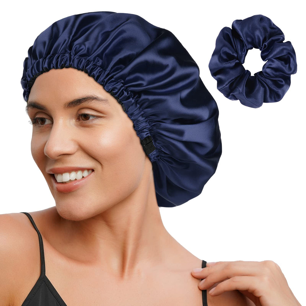 Yanibest bonete satin doble capa azul marino para sueño suave y cabello protegido