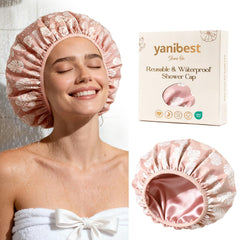 Yanibest gorro de ducha satinada con doble capa protege el cabello durante la ducha.