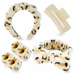 Yaqulen set spa Leopardo: toalla banda de cabeza absorbente para limpieza facial
