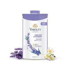 Yardley Lavanda talco en envase elegante para perfumar la piel.