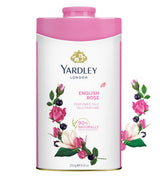 Yardley talco perfumado Rosa en frasco, aroma elegante.