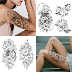 Tatuaje temporal Yazhiji en pecho con flor detallada y realista.