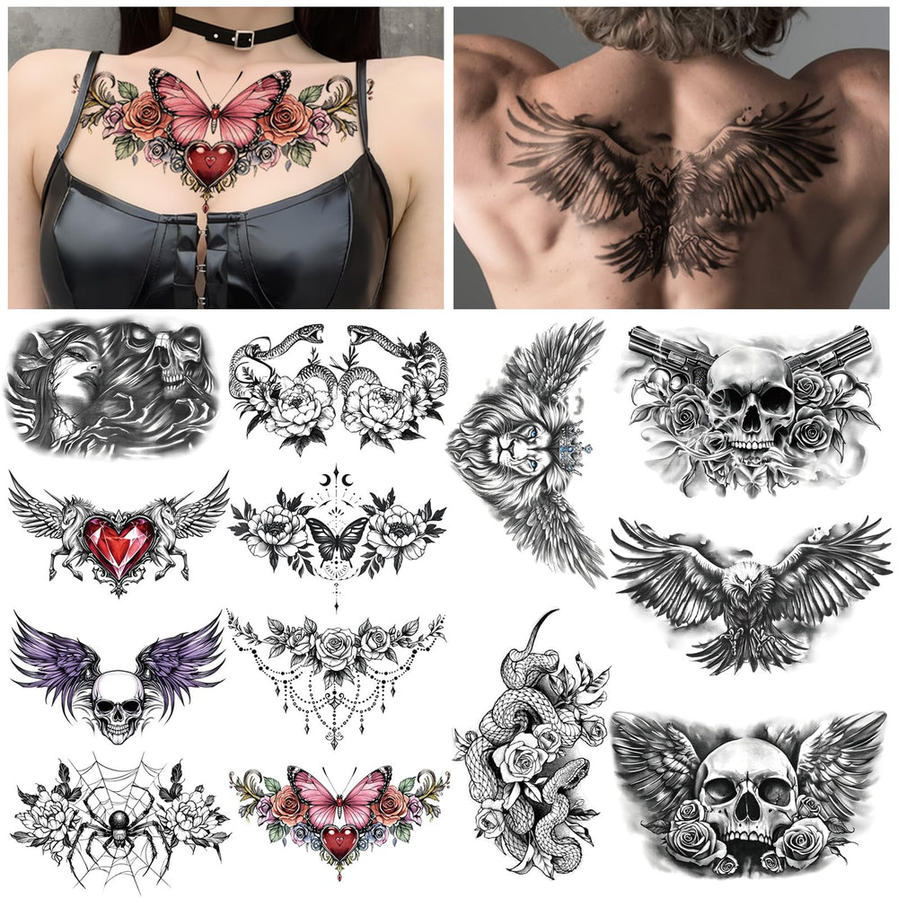 Tatuaje Yazhiji para pecho underboob grande, ideal para fiestas y sesiones de fotos