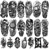 Tatuaje temporal Yazhiji Capitán con brújula, ideal para cosplay y estilos náuticos.
