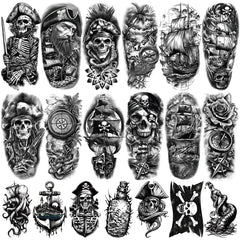 Tatuaje temporal Yazhiji Capitán con brújula, ideal para cosplay y estilos náuticos.