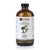 YBHMO aceite ricino prensado en frasco de vidrio ámbar para seguridad y pureza.