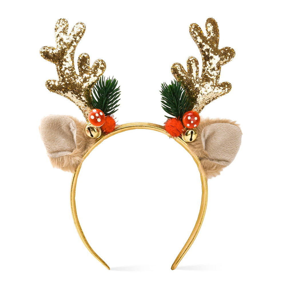 Diadema navideña de Ychelhr con cuernos dorados para fotos festivas.
