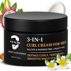 YEALIR crema 3-en-1 para hombre: rizos definidos y movimiento natural.