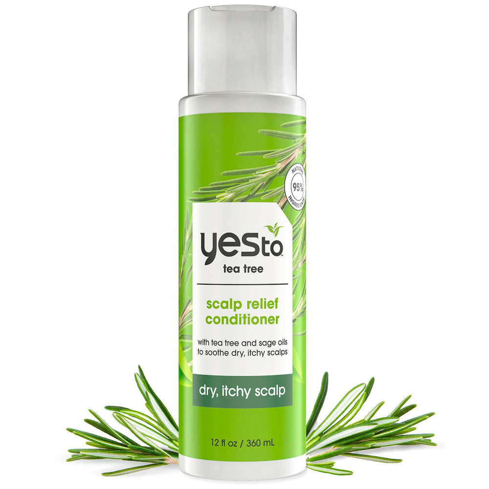 Yes To Tea Tree Scalp Relief Conditioner: botella de 12 oz para calmar picor en el cuero cabelludo.