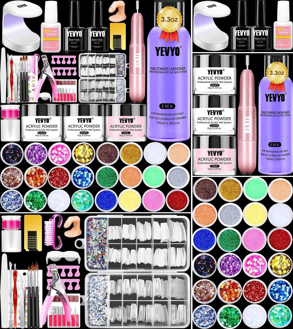 Kit YEVYO de acrílico para uñas con perforadora eléctrica y luz ultravioleta, ideal para casa.