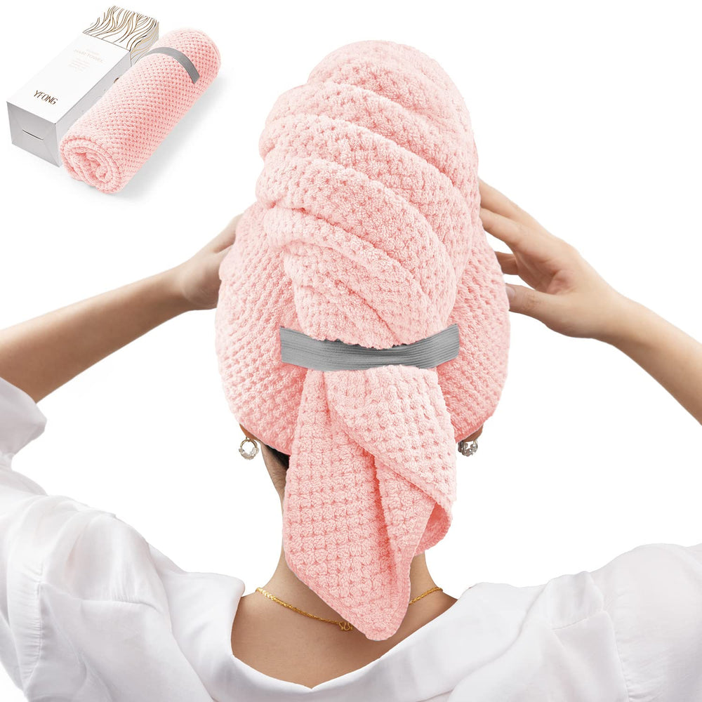 Toalla de cabello YFONG de microfibra rosa, absorbente para secado rápido.